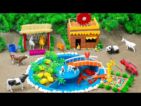 Farm Diorama For Animals | cow dog chickens goat sheep And Tractor