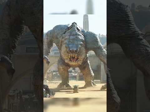 Грогу и ранкор 🤯 #кино #фильм #starwars #mandalorian #bobafett