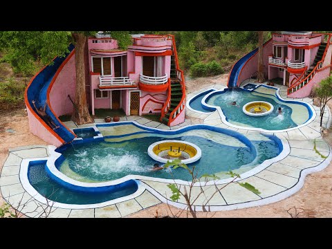 Build creative wonderful water slide park To underground swimming pool with beautiful Villa House