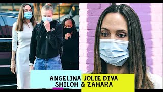 Angelina Jolie leva as filhas Shiloh e Zahara às compras no Ethiopian Design em Los Angeles.