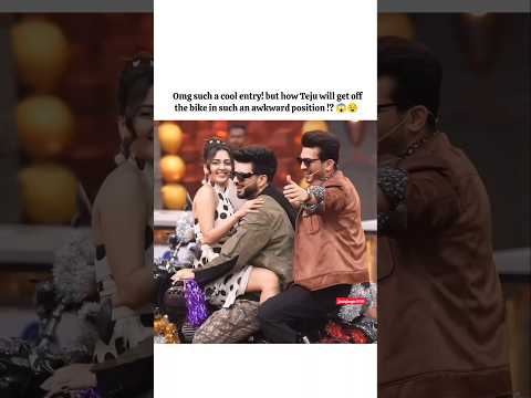 Tejasswi sitting in an awkward position on a bike with Karan Kundra & Arjun ๐ #bollywood #boyfriend