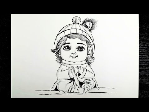 Krishna Ji With winter Dress Drawing | Krishna Drawing | Easy Drawing Step By Step | Pencil Sketch