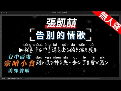 張凱喆 – 告別的情歌   無人聲伴奏KTV字幕+繁體Mandarin+拼音Pinyin   |  #台中美食：#宗晴小食