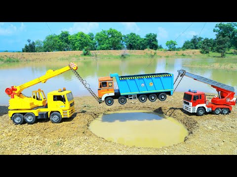 MAN Dump Truck ๐ฑTATA Dumper Accident Deep Well Pulling Double Crane JCB 3DX ? Cartoon Video ? CS Toy