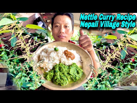 NETTLE RECIPE | NETTLE CURRY RECIPE | EATING NETTLE WITH LOCAL RICE IN VILLAGE NEPAL | SISNU KHADEI