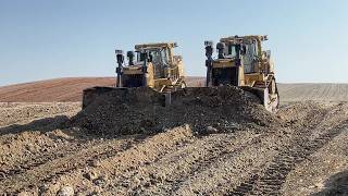 6 Caterpillar D9Ts Bulldozers In Action - Drone View