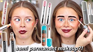 Full face of MAKEUP STAINS! Semi-permanent makeup?! 🤔 Cheeks, Lips, Brows, Lashes, Freckles..