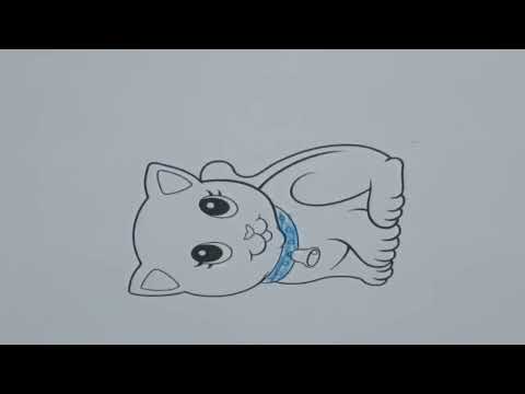 Draw a picture of a white cat with colored pencils