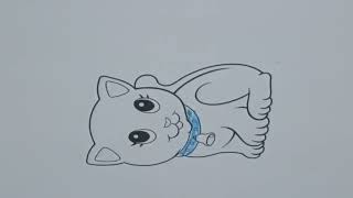 Draw a picture of a white cat with colored pencils