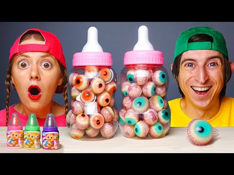 Mukbang Giant Color Bottles Jelly drink 컬러 보틀 캔디 젤리 먹방 with candy MUKACHU
