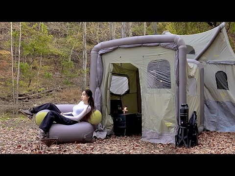 New inflatable rooftop tent and inflatable car tent comfortable camping by the lake