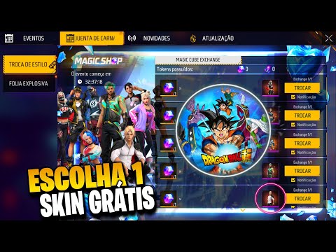 CORRE!! ESCOLHA 1 SKIN GRÁTIS, CUBO GRÁTIS, LIVRARIA DE VOLTA E DRAGON BALL Z - NOVIDADES FREE FIRE