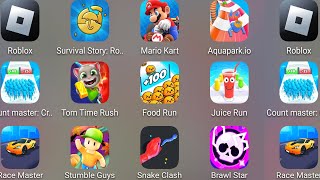 Roblox,Aquapark.io,Mario Kart,Brawl Stars,Tom Time Rush,Count Master 3D,Food Run,Race Master 3D.....