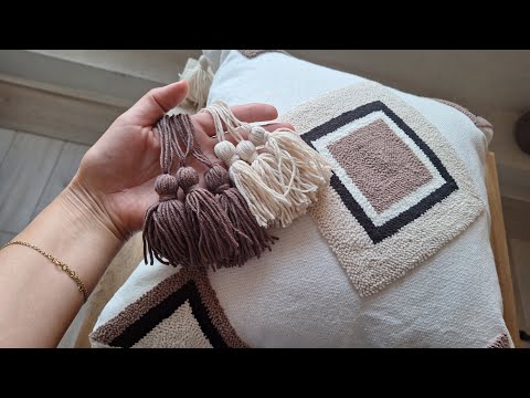 طريقة صنع شوشة بالصوف وكيفية تركيبها في الوسادة//Punch Needle Pillow