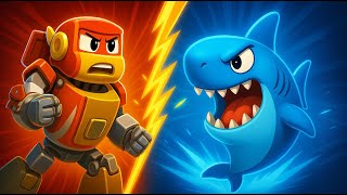 🤖 Super Robot VS Tiburón Volador 🦈 Vehículos de Rescate Robofuse para Niños