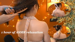 ASMR relaxing back massage and hair-play with scratching, brushes, and massage oil - no talking