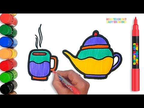 How to Draw a Cute Teapot and Cup (Easy Drawing Lesson)