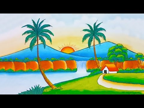 How to draw Mountain River Scenery| Drawing Scenery for Beginners