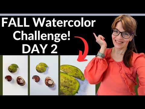 Fall Challenge Day 2 Autumn Conkers - Horse Chestnut EASY (Watercolor Painting For Beginners!)