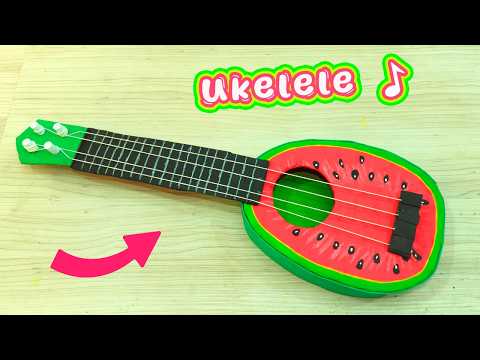 COMO HACER UN UKELELE de Cartón Reciclado con motivo de sandía