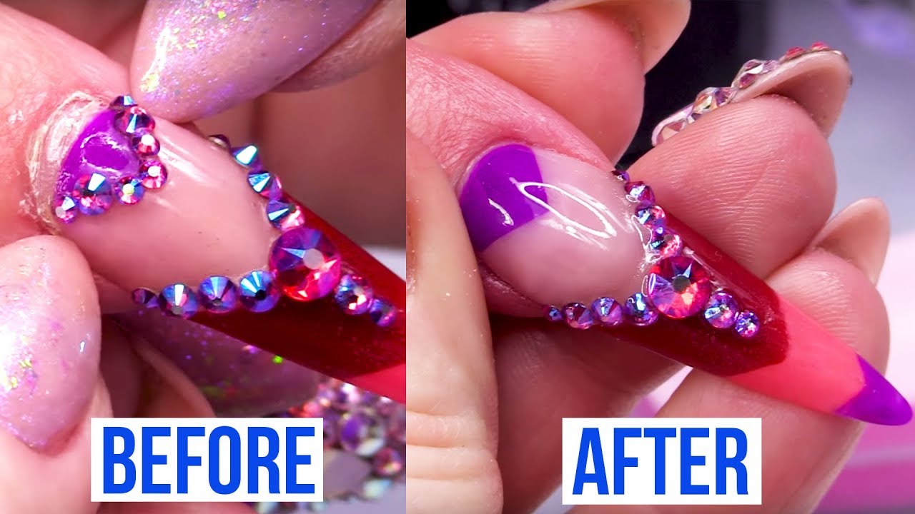 Repairing A Lifted Acrylic Stiletto Nail with Cuticle Design
