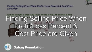 Finding Selling Price When Profit/Loss Percent & Cost Price are Given