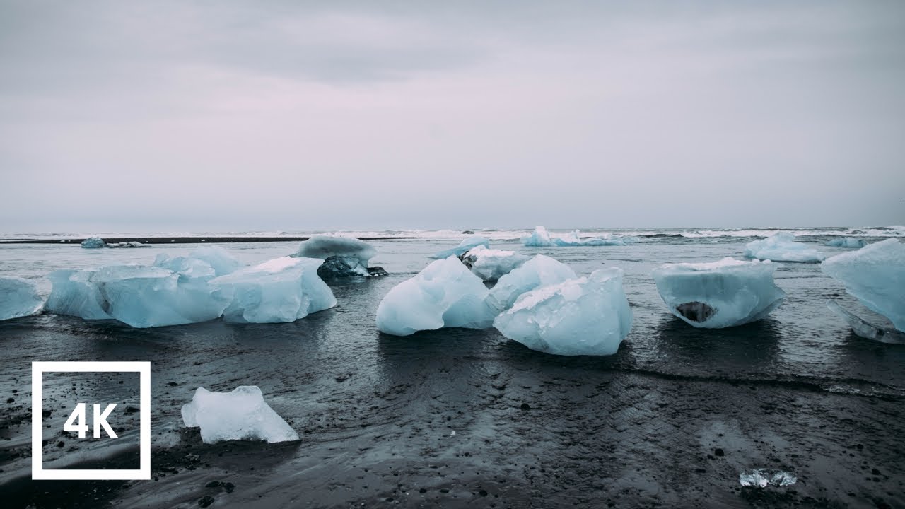 Walking in the Rain and Ocean Binaural Sounds at Diamond Beach, Iceland (Sounds for Sleep) ASMR