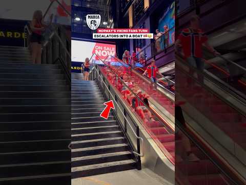 NORWAY’S VIKING FANS TURN ESCALATORS INTO A BOAT 🇳🇴😂#Norway #WorldCup2026 #Football #VikingFans