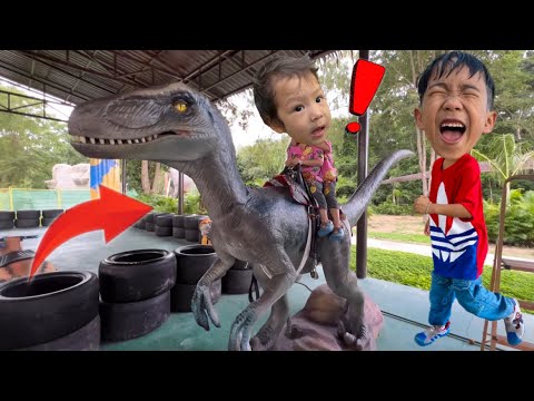 ขี่่ไดโนเสาร์ตัวใหญ่ เลี้ยงหมูแคระ ที่ Pattaya Dinosaur Kingdom | พี่โฟล์คและน้องแฝด