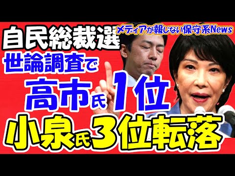 【自民党総裁選】世論調査で高市早苗氏１位！！小泉進次郎氏が３位に転落！！進次郎氏の解雇規制緩和に恐怖の声！！選択的夫婦別姓は世論調査で否定！！進次郎が孤立！？【メディアが報じない保守系News】