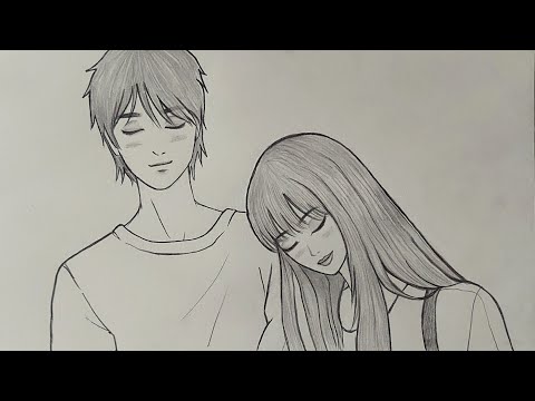 dessin au crayon simple d'un couple amoureux étape par étape, dessin facile pour les débutants 💕