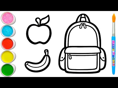 🍎🍌🎒 Gambar Tas Sekolah dan Beberapa Makanan Lezat Menggambar, Melukis, Mewarnai untuk Anak #421