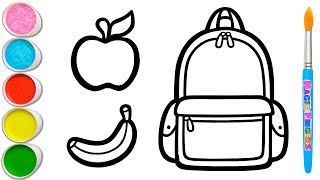 🍎🍌🎒 Gambar Tas Sekolah dan Beberapa Makanan Lezat Menggambar, Melukis, Mewarnai untuk Anak #421