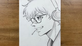 How to Draw a Cool Anime Boy with Headphones | Side View Drawing