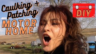 Going ✨CAULK✨ CRAZY & Fiberglass Patching Motor-home! (I also rebuilt my step lol 😅) VAN LIFE