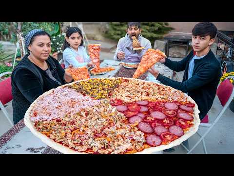 Giant 5-in-1 Pizza on Saj: Cooking in the Village on Wood 🍕🔥