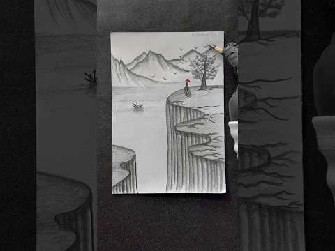 Easy landscape drawing technique 🤔😱 #shorts #craft #art #drawing #crafts #satisfying