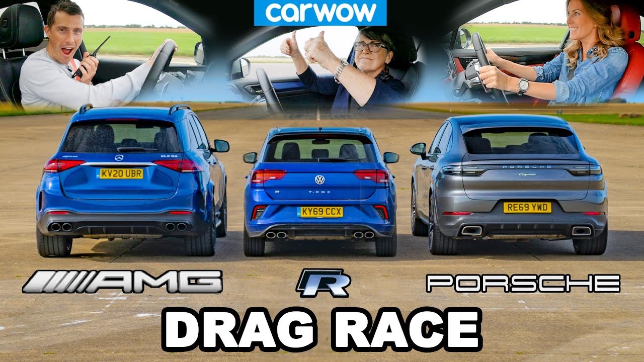 AMG GLE 53 v Porsche Cayenne Coupe v VW T-Roc R - DRAG RACE -Mat v Mum v Girlfriend