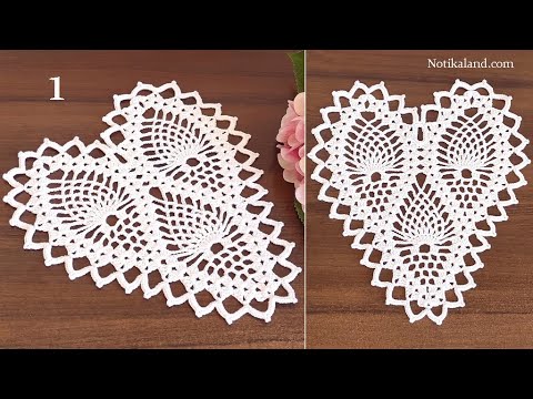 Crochet Lace Doily EASY Crochet Heart doily tutorial  Part 1, 1 - 15 row