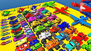 GTA V SPIDER-MAN, Stunt Car Racing Challenge By Heroes and Friends With Amazing Car Planes and Boats