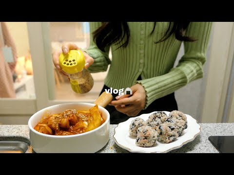 vlog | 주말일상.라이스페이퍼로 떡볶이 만들어먹고 취미생활하는 자취생, 퇴근 후 크림새우에 맥주한 잔