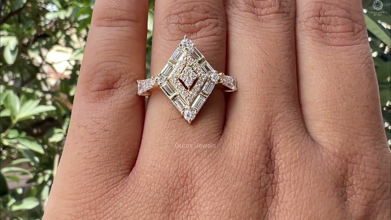 Kite Shape Double Halo Diamond Engagement Ring 
