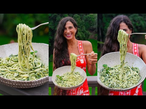 Delicious and Easy Raw Vegan Dinner Recipe 🌱 Creamy Basil Mint Pesto Pasta 🍝 Healthy & Gluten-free