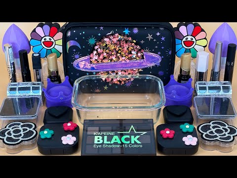 BLACK SLIME | Mixing makeup and glitter into Clear Slime. Satisfying Slime Video.