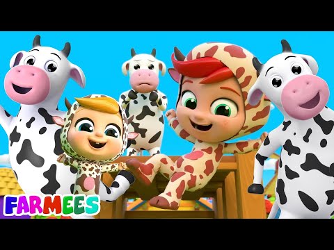 Five Fat Cows Jumping On The Bed Song for Kids by Farmees Sing Along