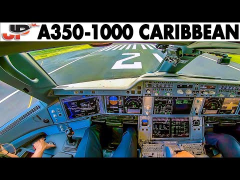 Airbus A350-1000 Cockpit Takeoff from the Caribbean | Air Caraibes