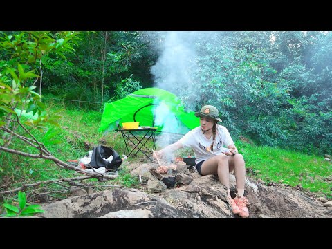 SOLO CAMPING OVERNIGHT IN THE FOREST - RELAXING - COOKING AND SLEEPING WITH NATURE SOUNDS _ ASMR