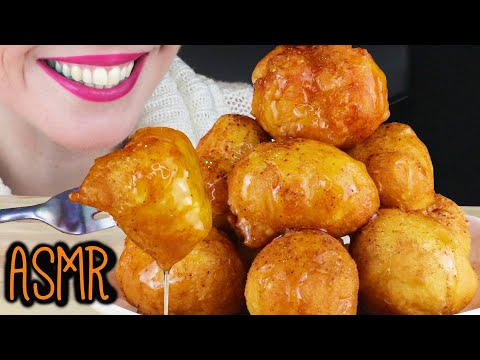 DEEP FRIED GREEK HONEY DONUTS - LOUKOUMADES 🍩 | ASMR Eating Sounds | No Talking Mukbang - 먹방