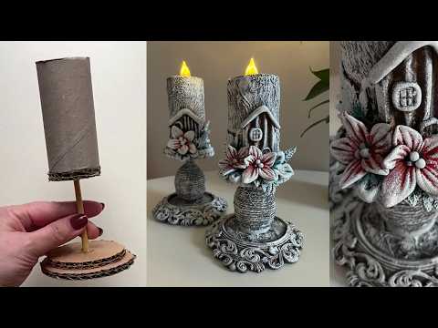 DIY Candle Holders from Toilet Paper Rolls and Cardboard