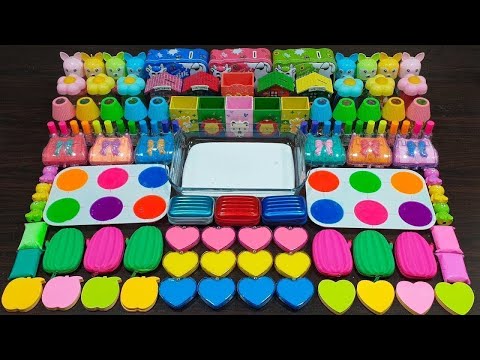 Rainbow clay ! Mixing random things into homemade slime ! Satisfying slime videos !!!